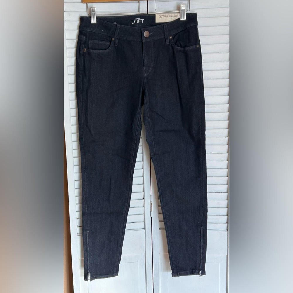 Ann Taylor Loft dark indigo blue jeans 27/4 Curvy Skinny Zippered Ankle NWT Sz 4